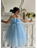 Blue Tulle Tea Length Popular Flower Girl Dress